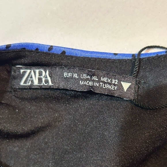 Zara Blue Black Polka Dot Long Sleeve Crop Top Women’s Size XL - Picture 14 of 14
